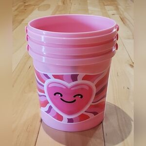NEW 3 Pink Heart Buckets with Lids Lot
